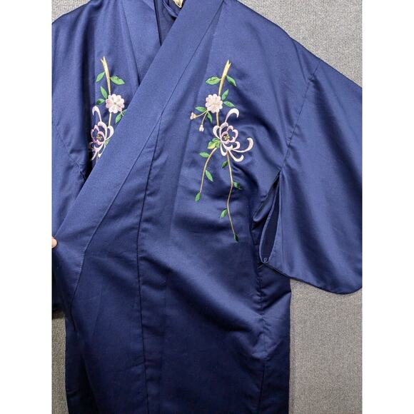Smithsonian Institution Kimono Womens Small Embroidered Navy Robe Floral Belt - Picture 4 of 11